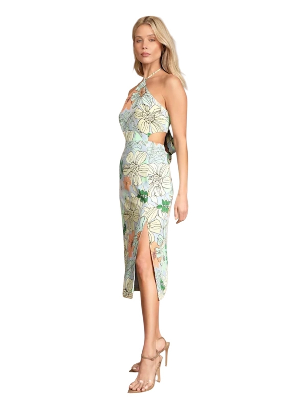 Lulus Tropical You Mine Blue Floral Print Halter Tie-Back Midi Dress - Picture 3 of 10